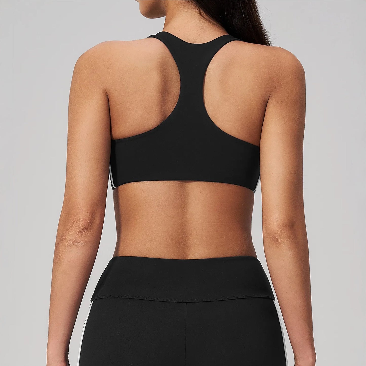 Contrast Racerback Yoga Sports Bra - Black