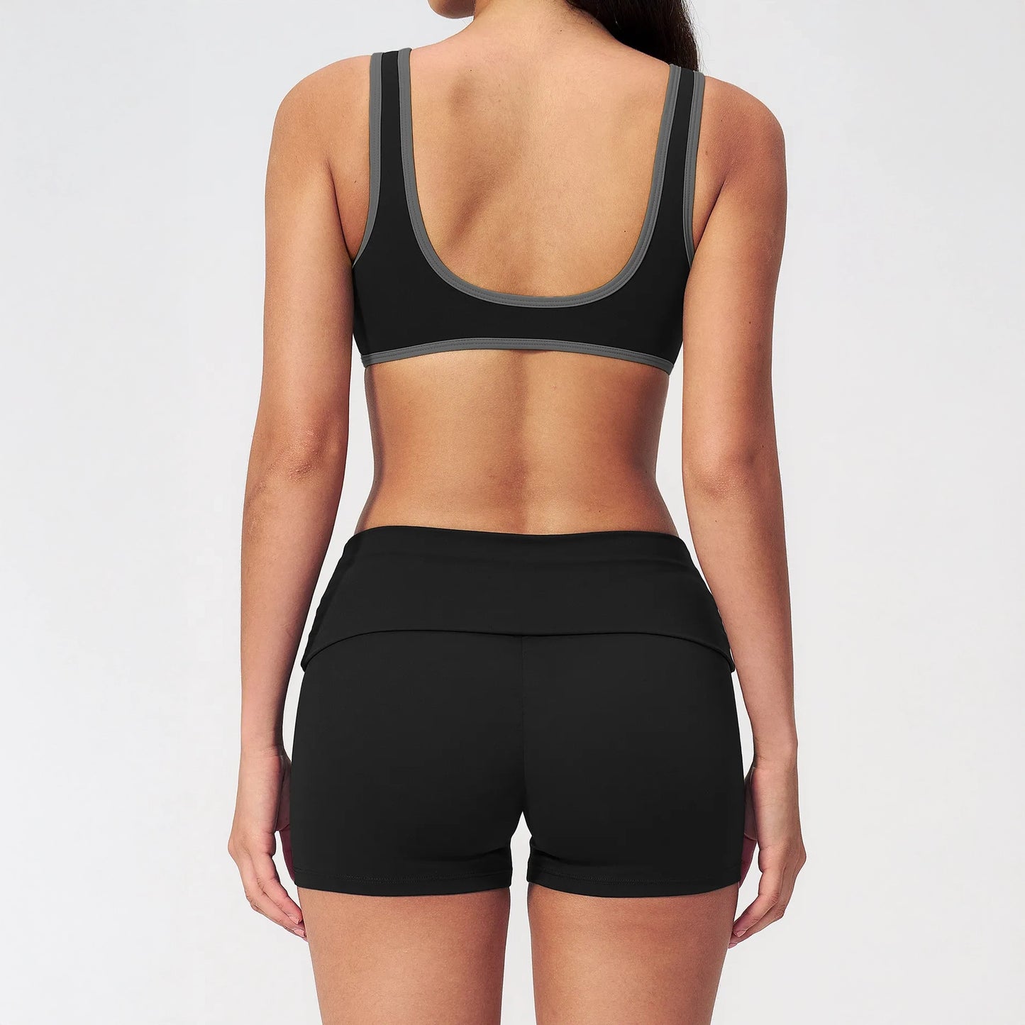 Contrast Foldover Waist Cheer Athletic Shorts - Black / Charcoal - black charcoal back styling