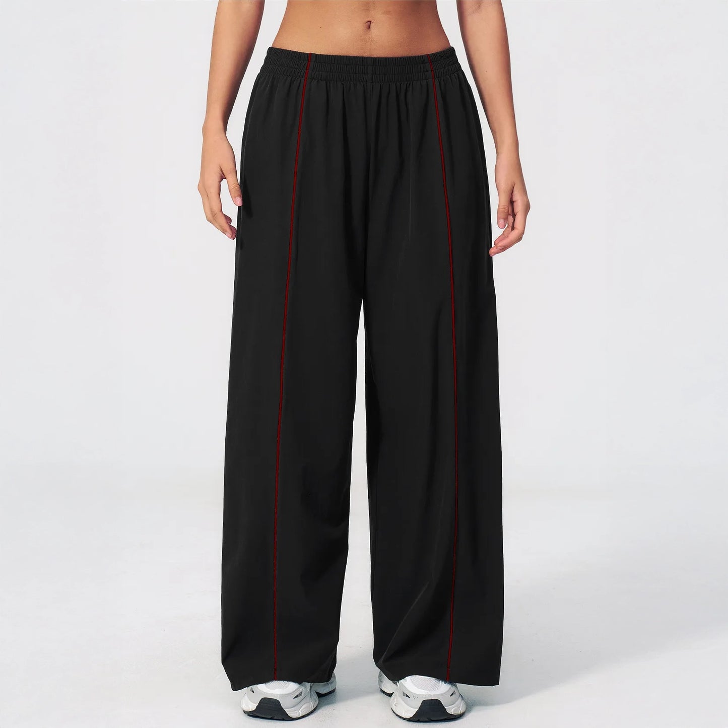 Cool-Touch Sun Protection Wide-Leg Pants - Black - black front detail