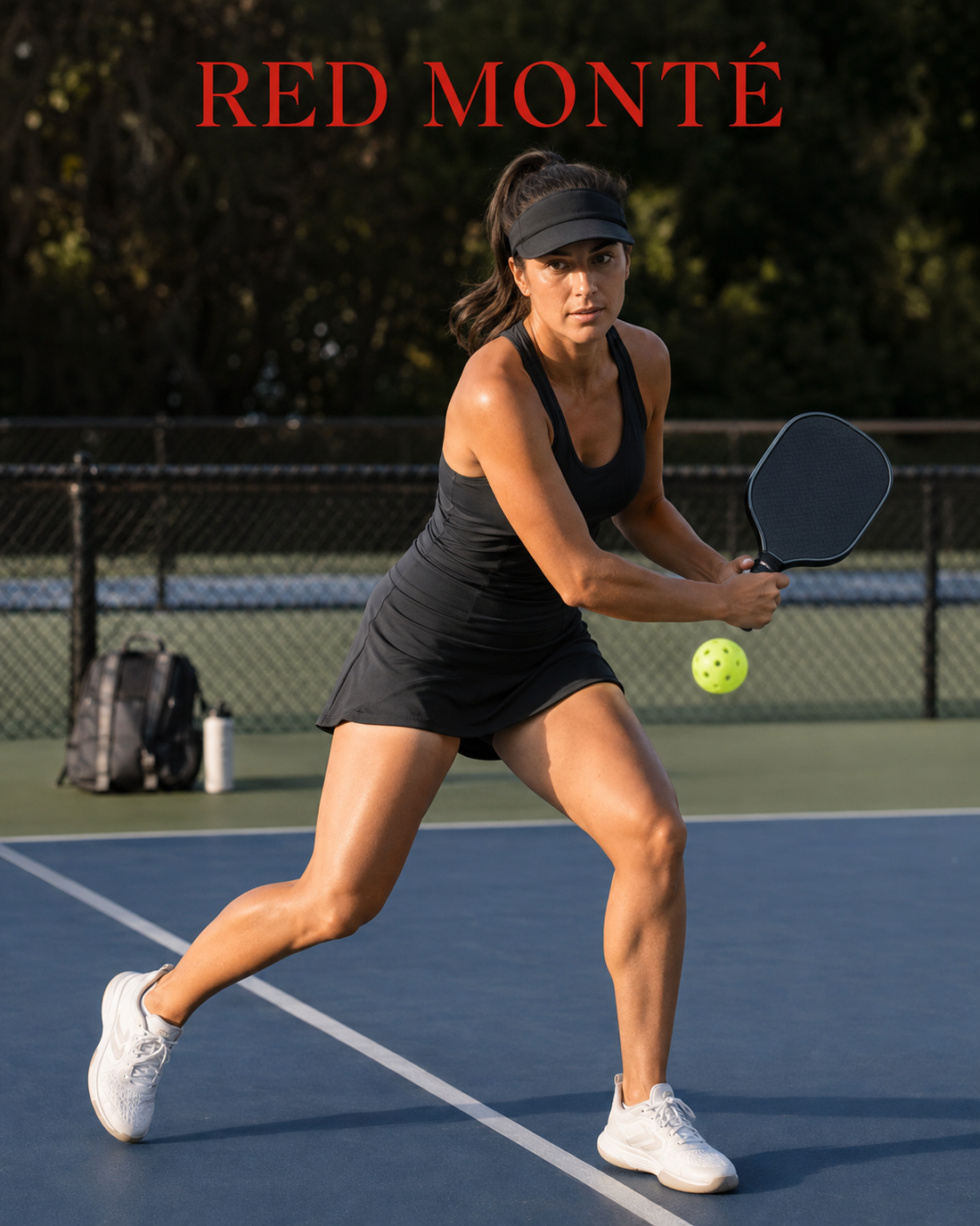 Red Monté black active skort styled for focused pickleball court movement