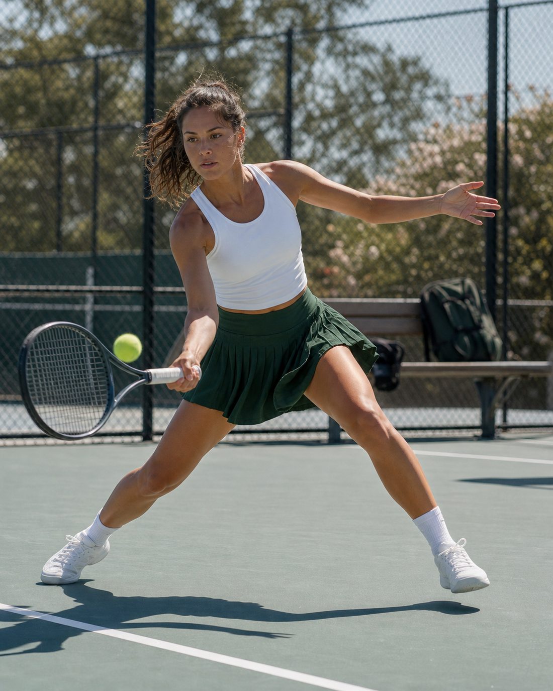 Red Monté green tennis skirt styled for focused court movement