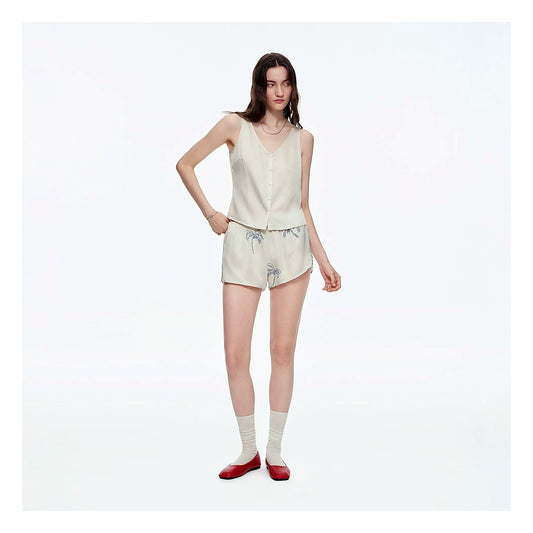 Milky Apricot White Viscose Tank Shorts Pajama Set by Red Monté
