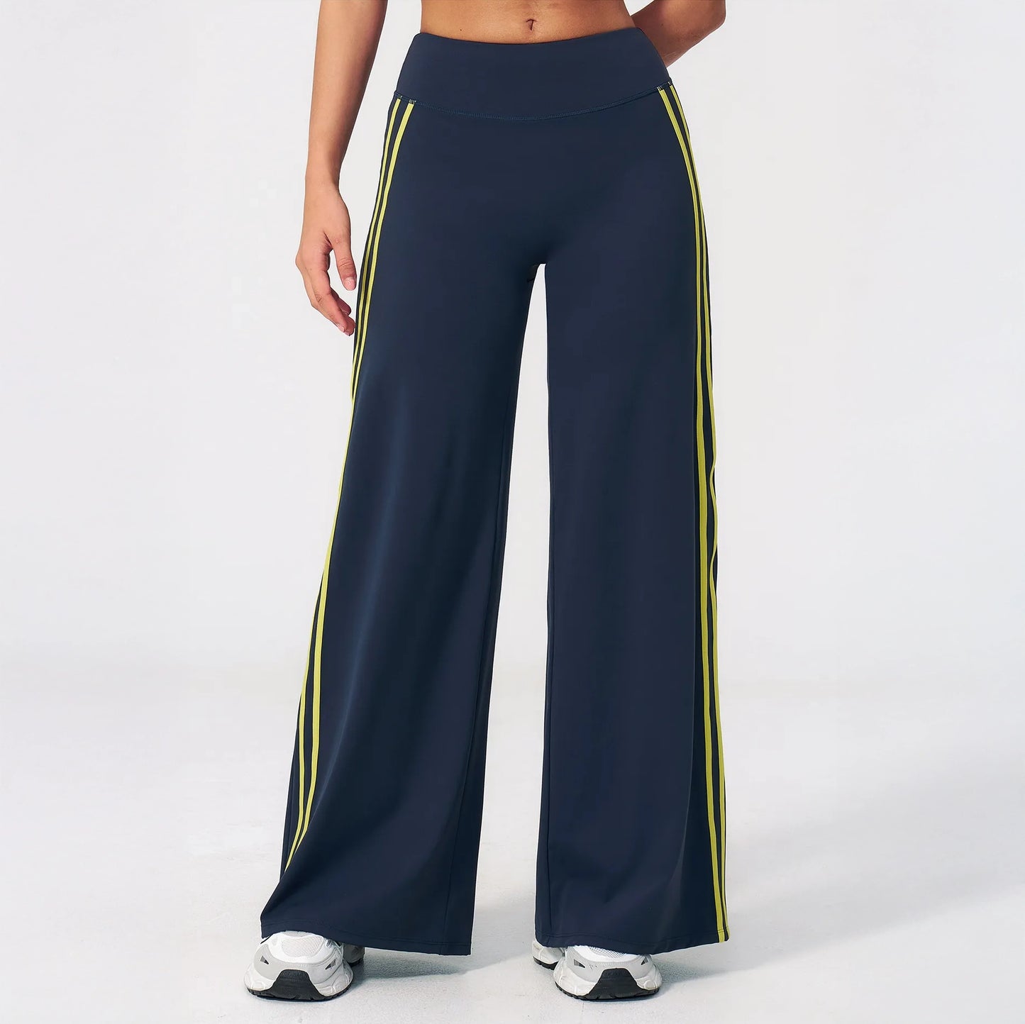 Contrast Side-Stripe Yoga Flare Pants - Navy Blue