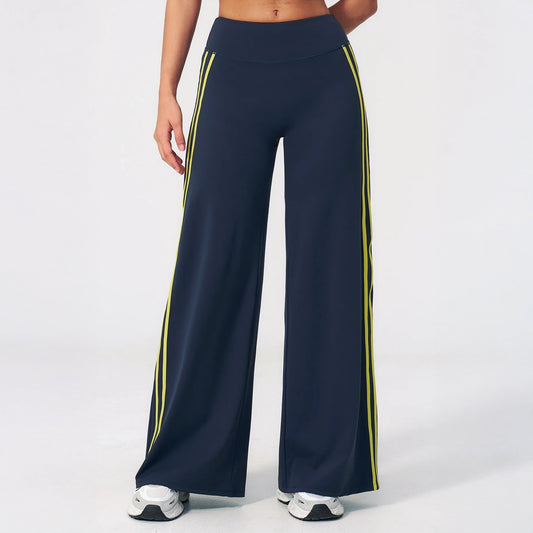 Contrast Side-Stripe Yoga Flare Pants - Navy Blue