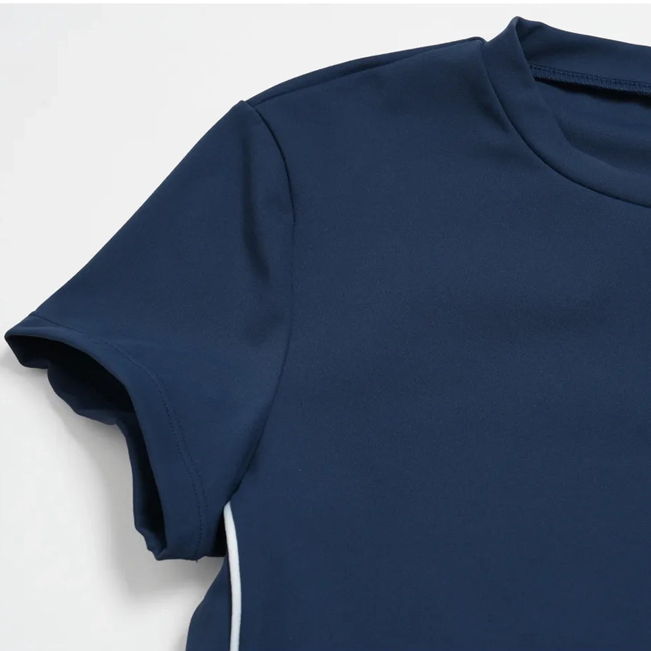 Brushed Short-Sleeve Yoga Crop Top - Navy Blue