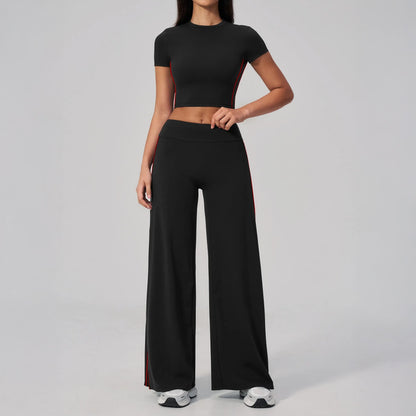 Brushed Short-Sleeve Yoga Crop Top - Black