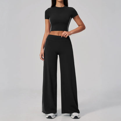 Brushed Short-Sleeve Yoga Crop Top - Black