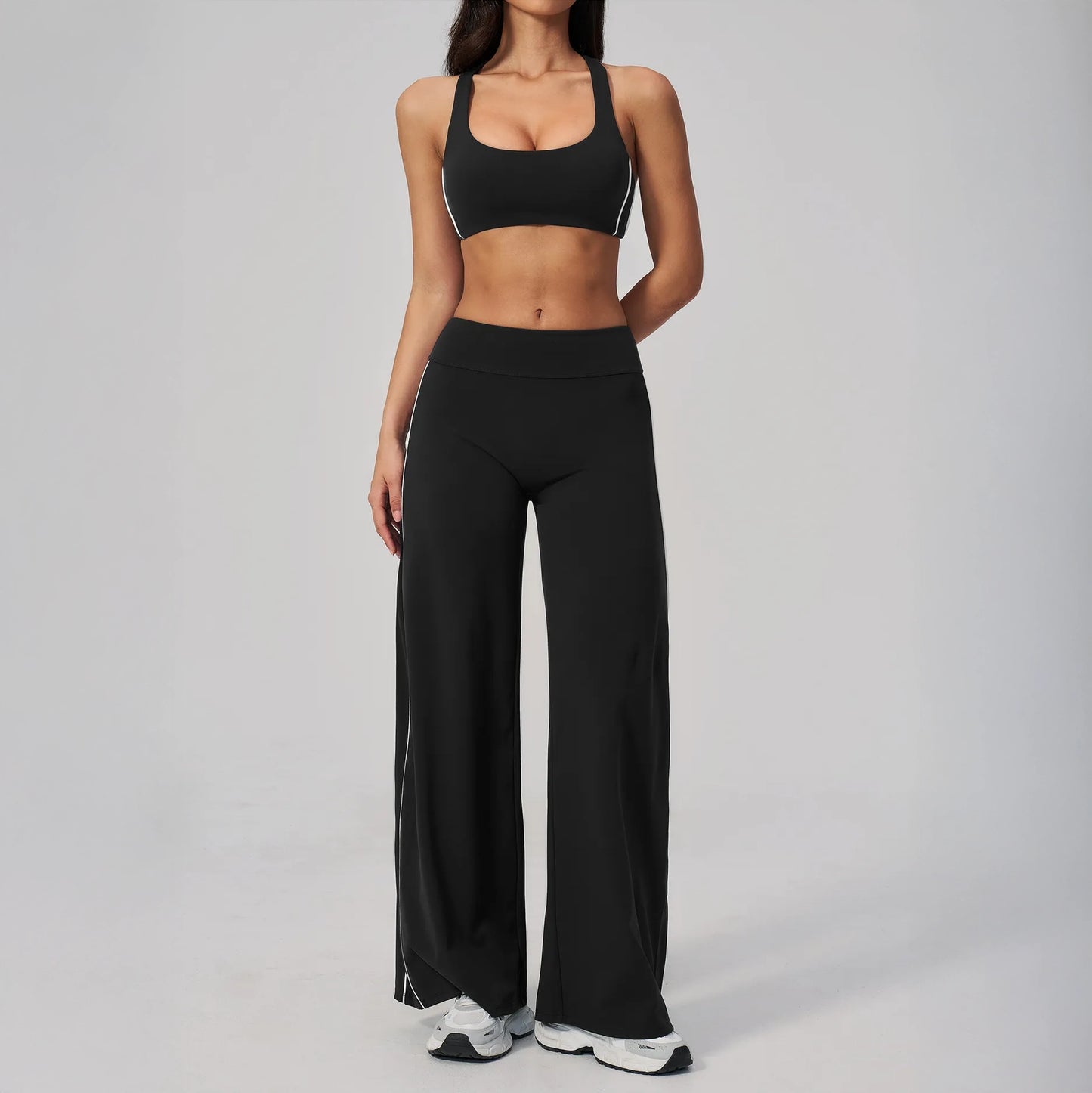 Contrast Racerback Yoga Sports Bra - Black
