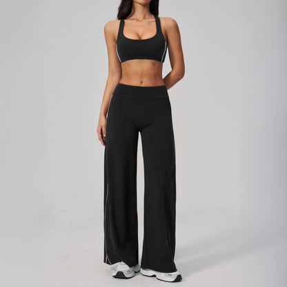 Contrast Racerback Yoga Sports Bra - Black