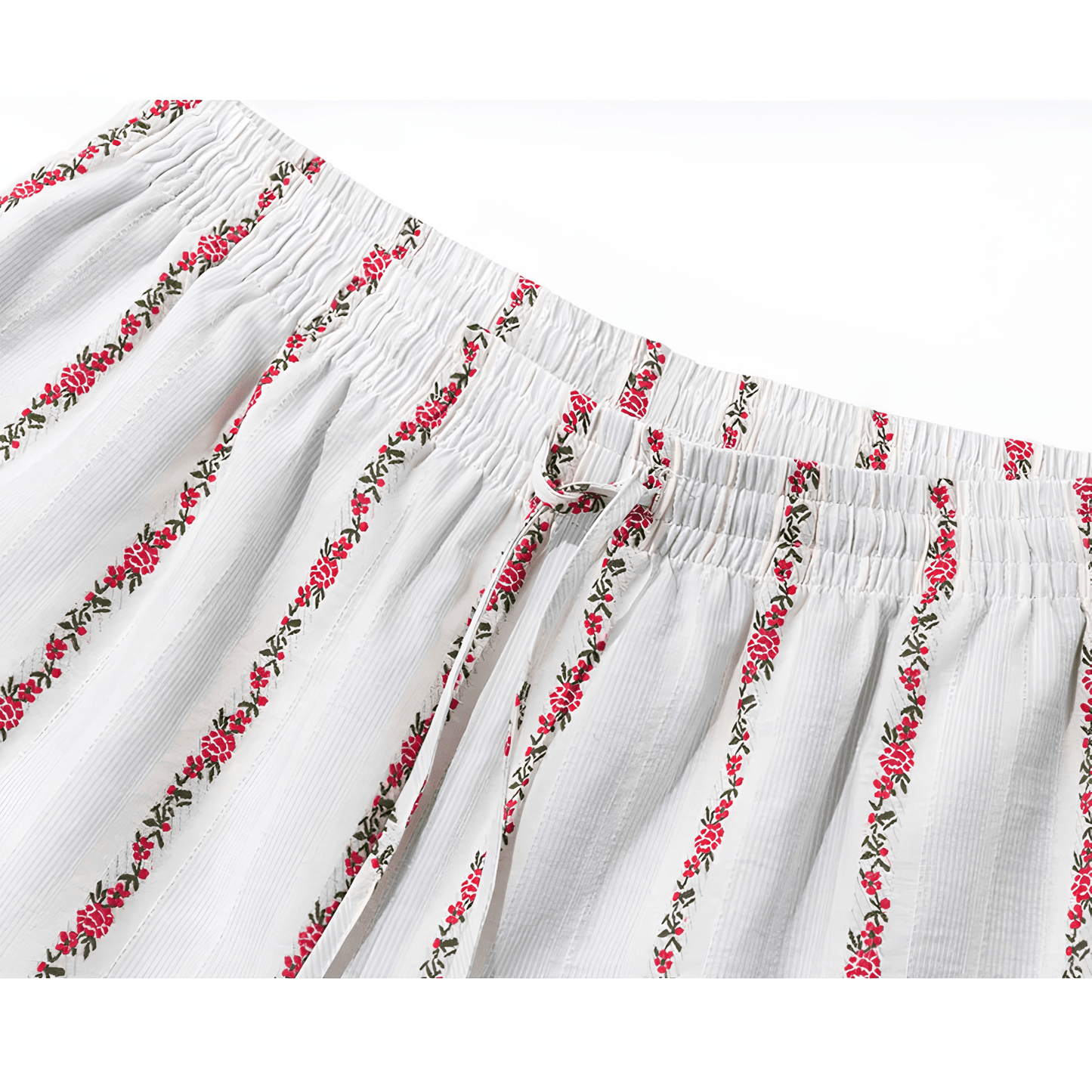 Creamy White Rose Stripe Cotton Pajama Set
