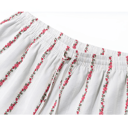 Creamy White Rose Stripe Cotton Pajama Set