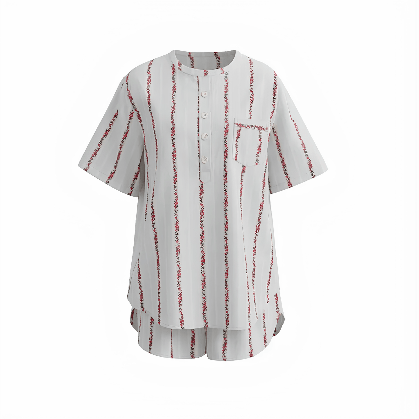 Creamy White Rose Stripe Cotton Pajama Set