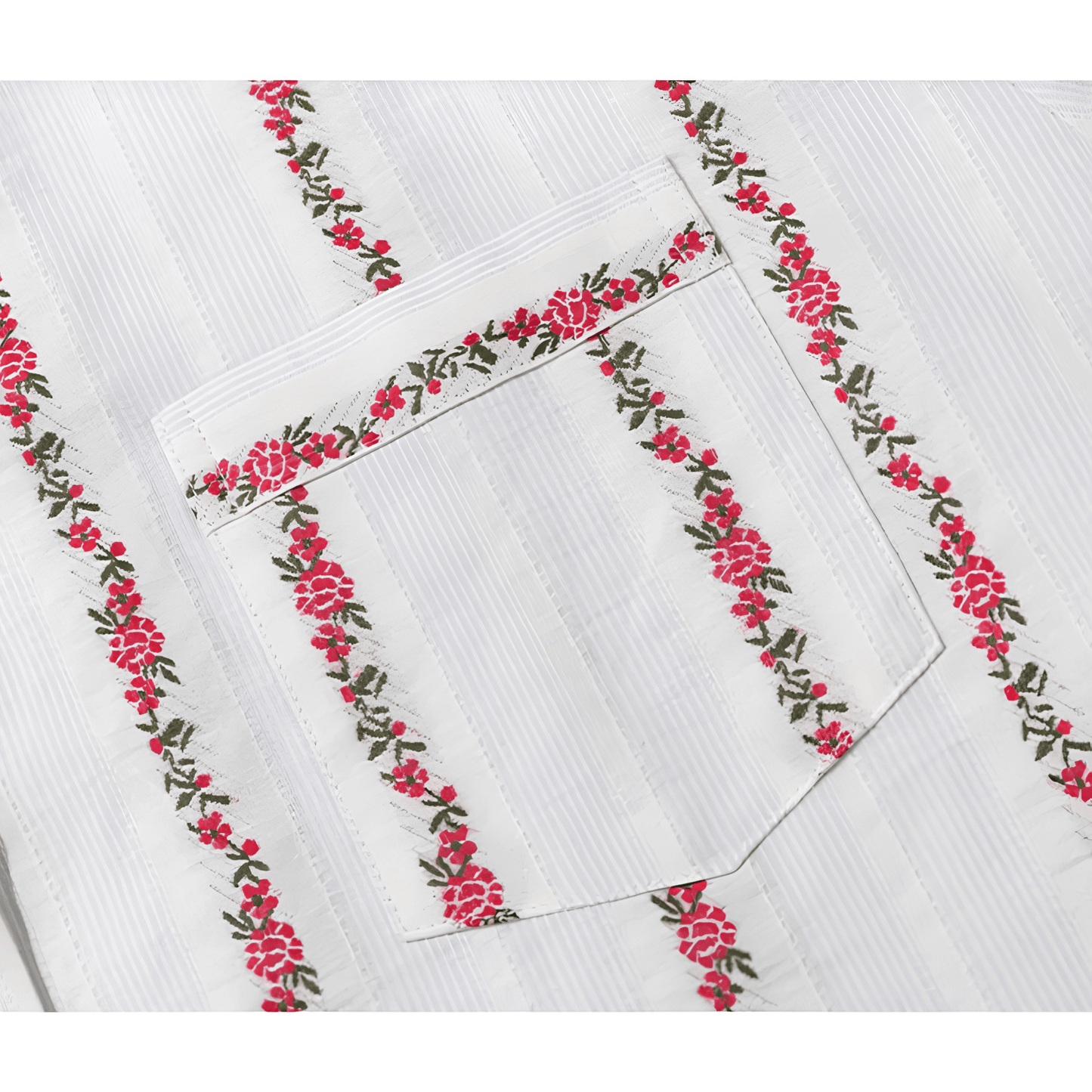 Creamy White Rose Stripe Cotton Pajama Set