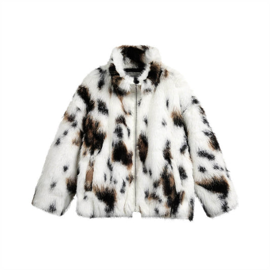 Spotted Tie-Dye Eco Fur Jacket