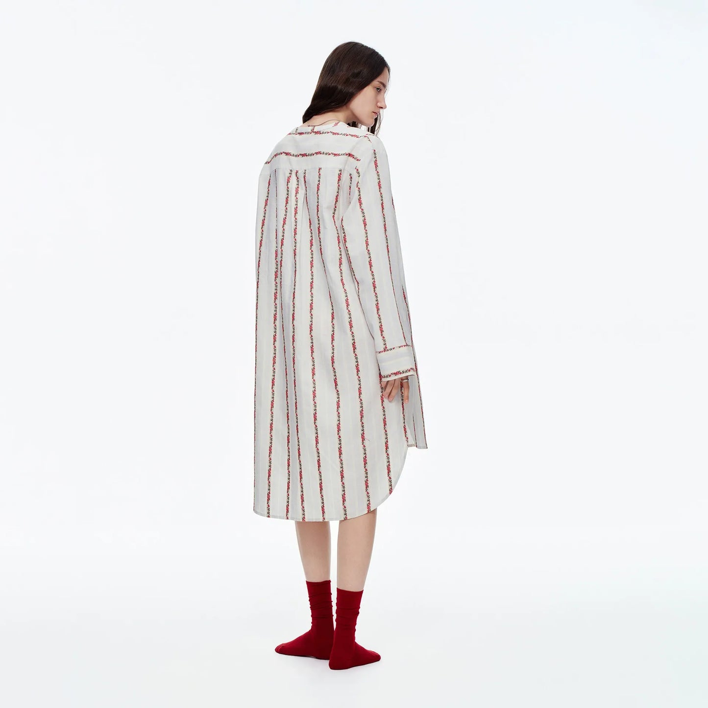 IVORY FLORAL STRIPE OVERSIZED COTTON SHIRT DRESS