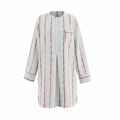 IVORY FLORAL STRIPE OVERSIZED COTTON SHIRT DRESS