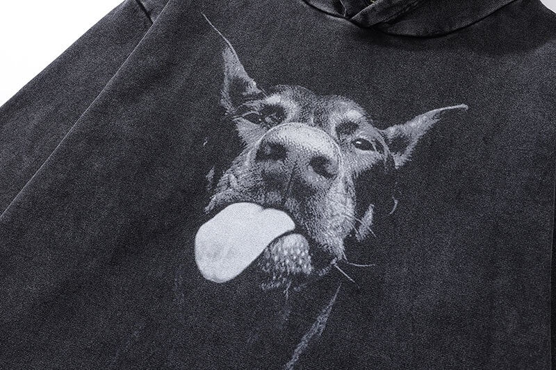 Vintage Washed Cotton Doberman Graphic Hoodie