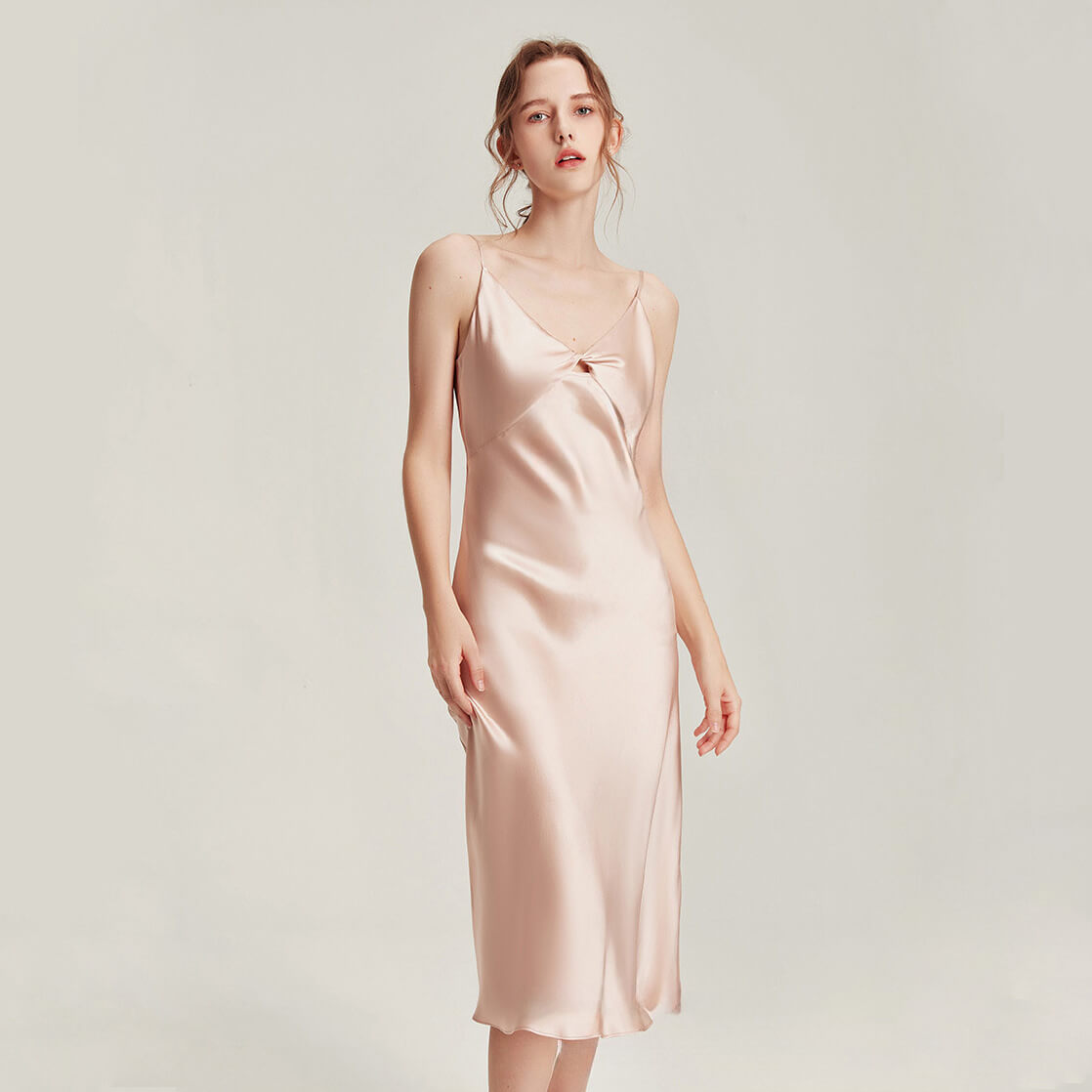 Washable Silk Twist Front Midi Dress
