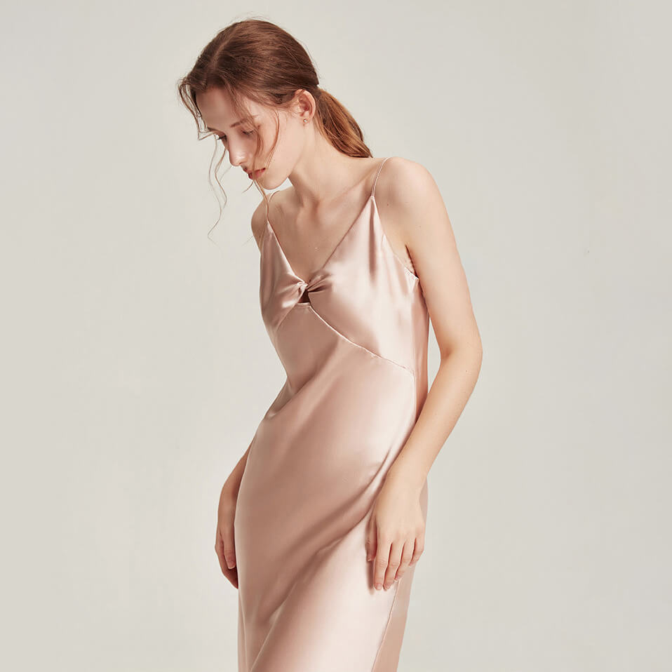 Washable Silk Twist Front Midi Dress