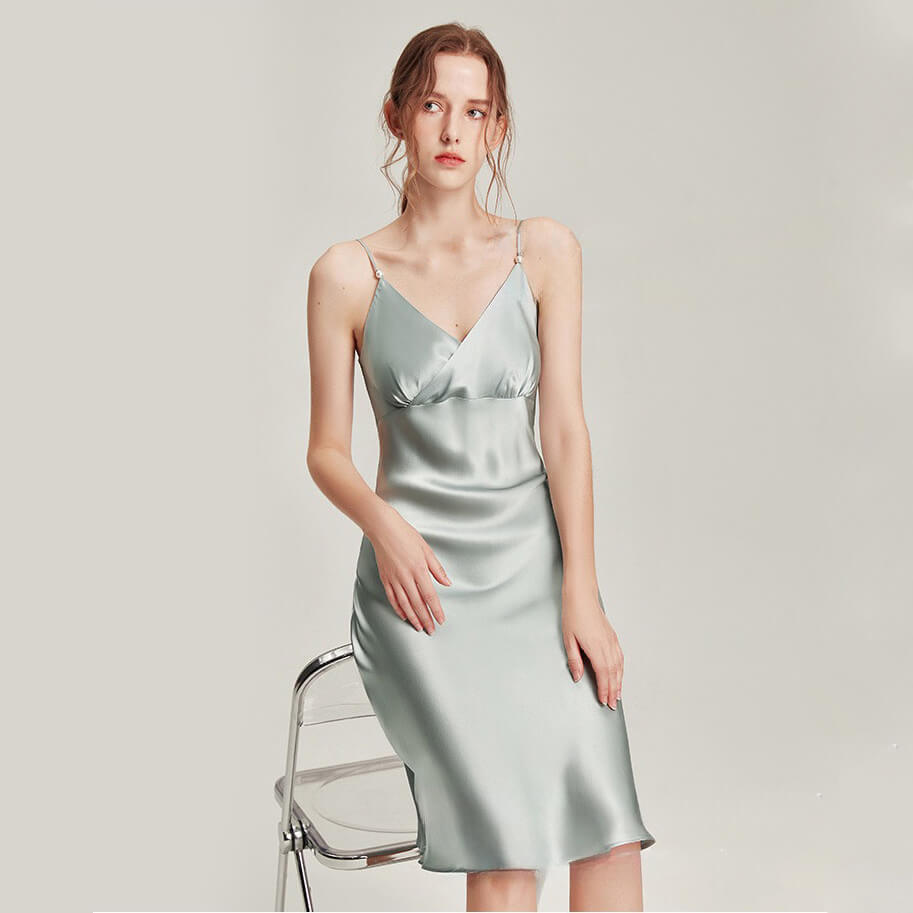 Washable Silk V-Neck Cross Front Cami Dress