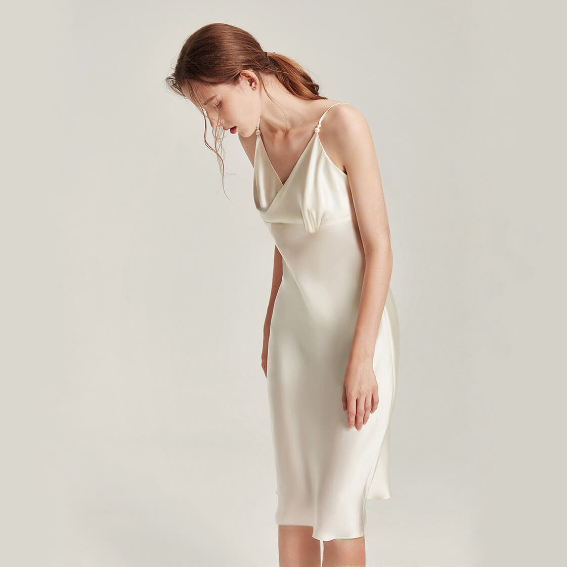 Washable Silk V-Neck Cross Front Cami Dress