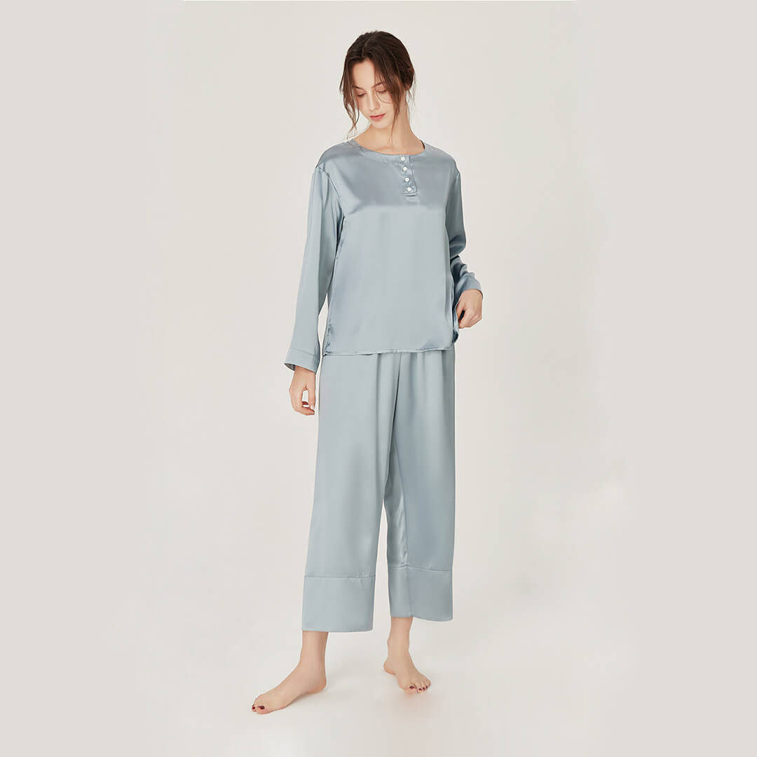 Washable Silk Crew Neck Pants Set