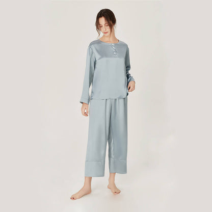 Washable Silk Crew Neck Pants Set