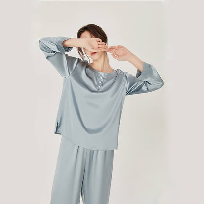 Washable Silk Crew Neck Pants Set