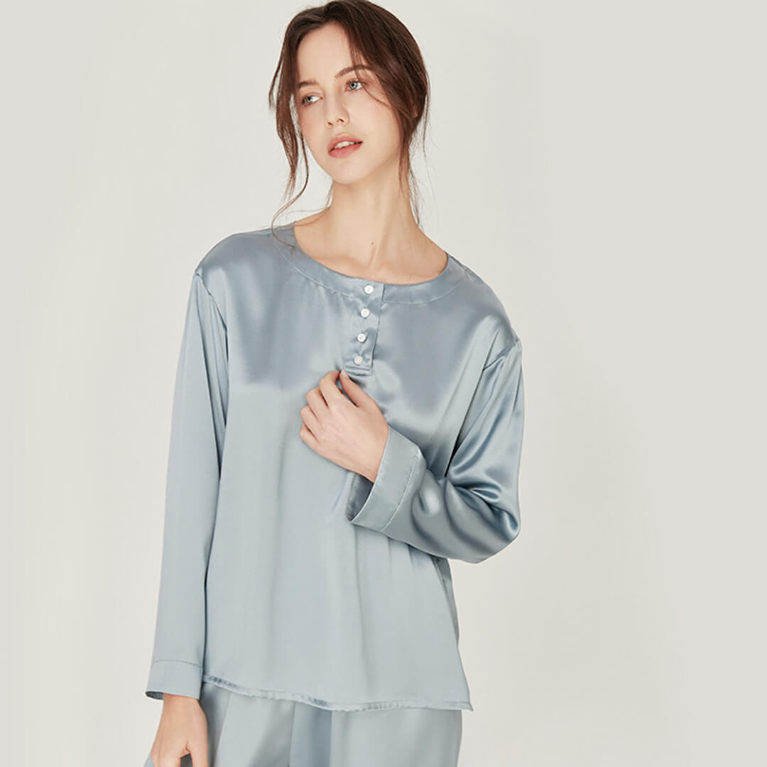 Washable Silk Crew Neck Pants Set