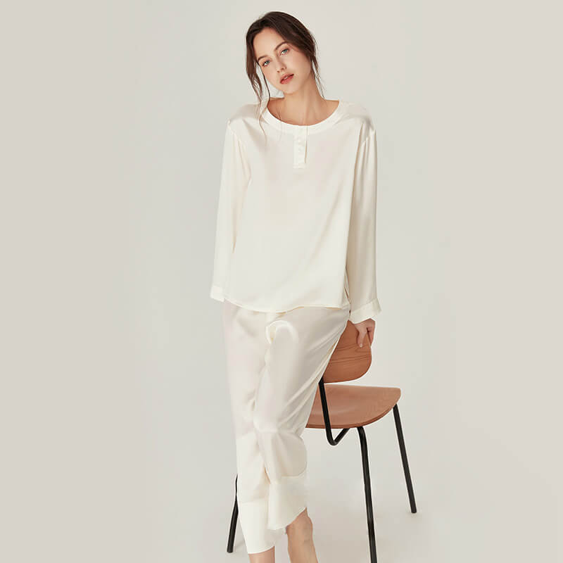 Washable Silk Crew Neck Pants Set