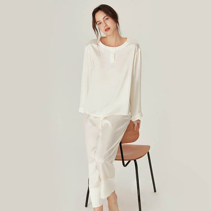 Washable Silk Crew Neck Pants Set