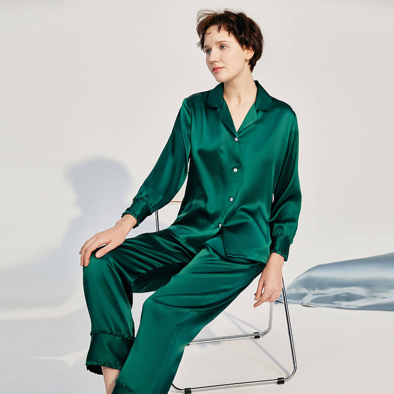 Washable Silk Retro Cuff Pant Set