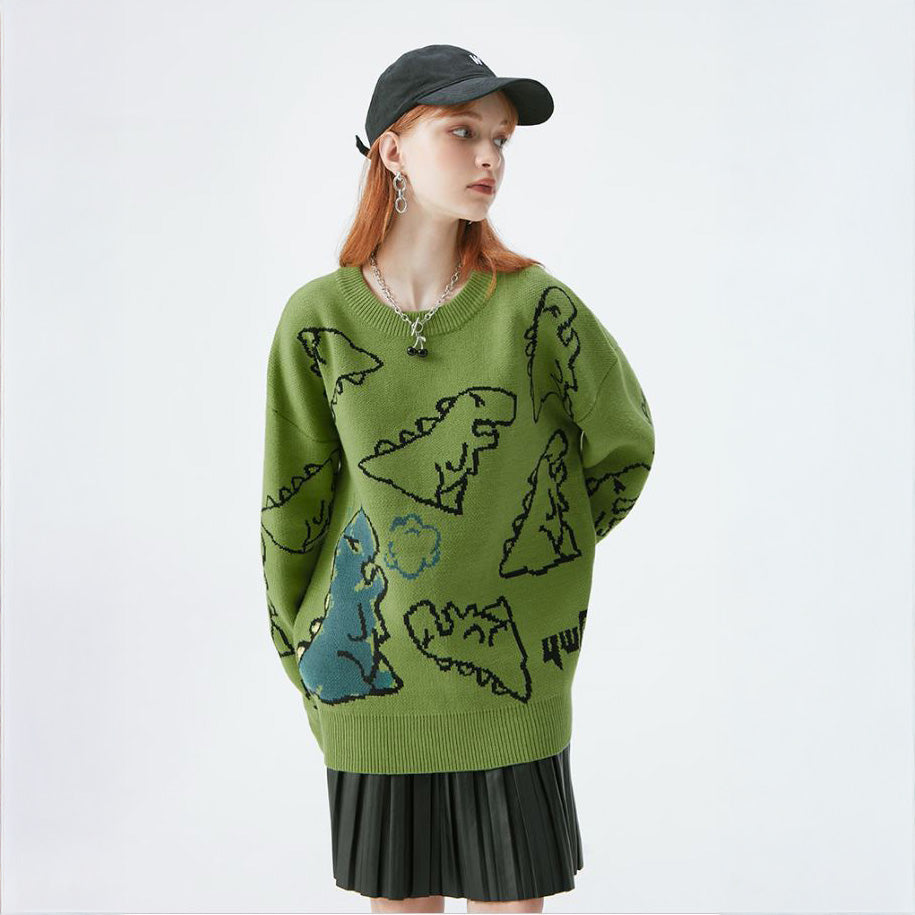 Dino Graphic Jacquard  Knit Sweater