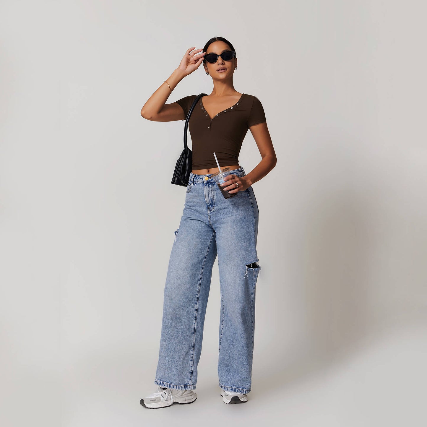 Button V-neck Crop Top