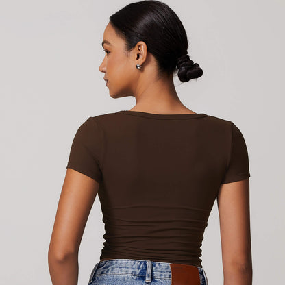 Button V-neck Crop Top