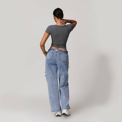 Button V-neck Crop Top