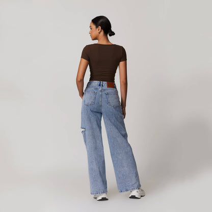 Button V-neck Crop Top