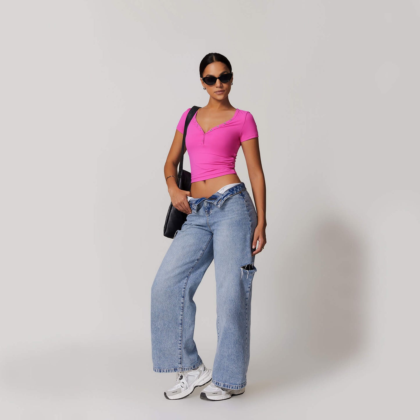 Button V-neck Crop Top