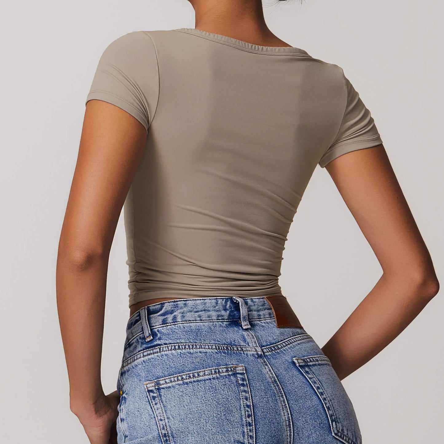 Button V-neck Crop Top