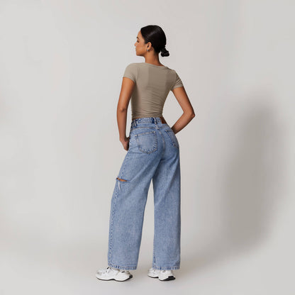 Button V-neck Crop Top