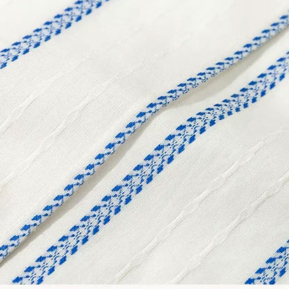 Baby Blue & White Stripe Cotton Long Robe