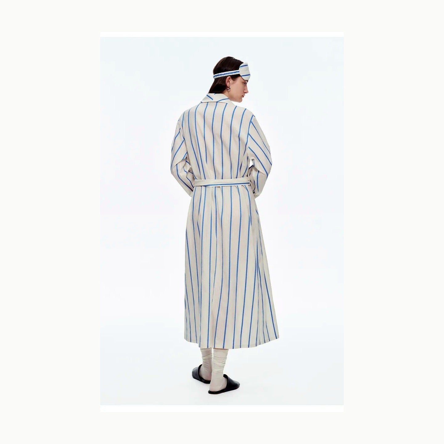 Baby Blue & White Stripe Cotton Long Robe