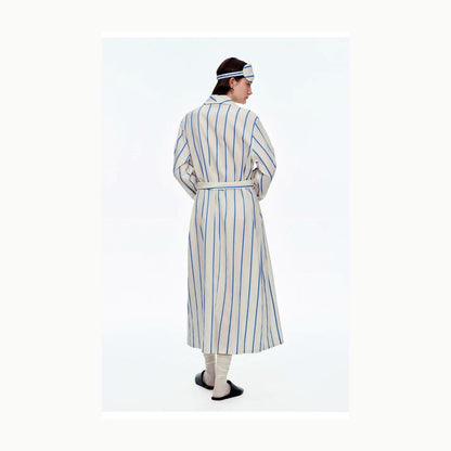 Baby Blue & White Stripe Cotton Long Robe