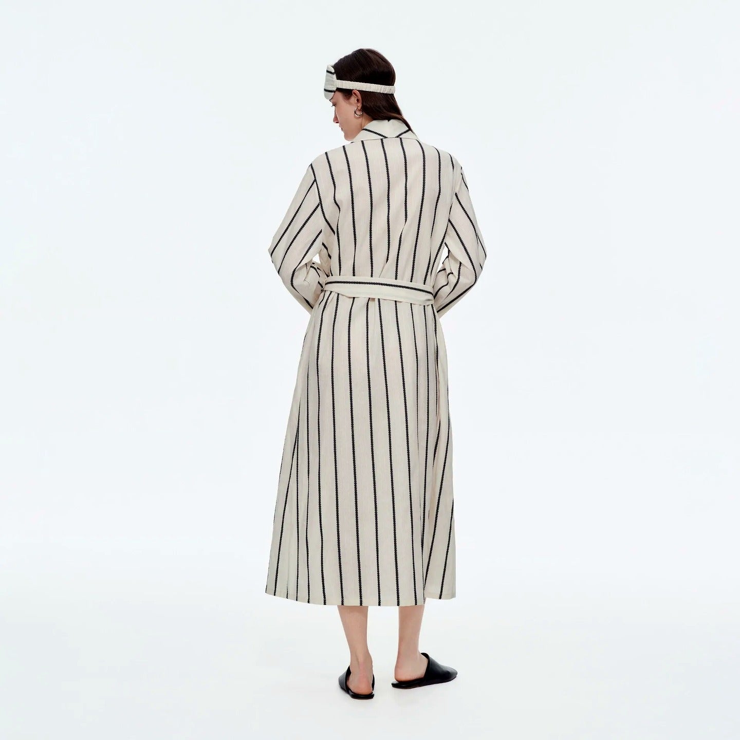 Baby Blue & White Stripe Cotton Long Robe