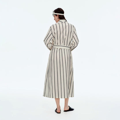 Baby Blue & White Stripe Cotton Long Robe