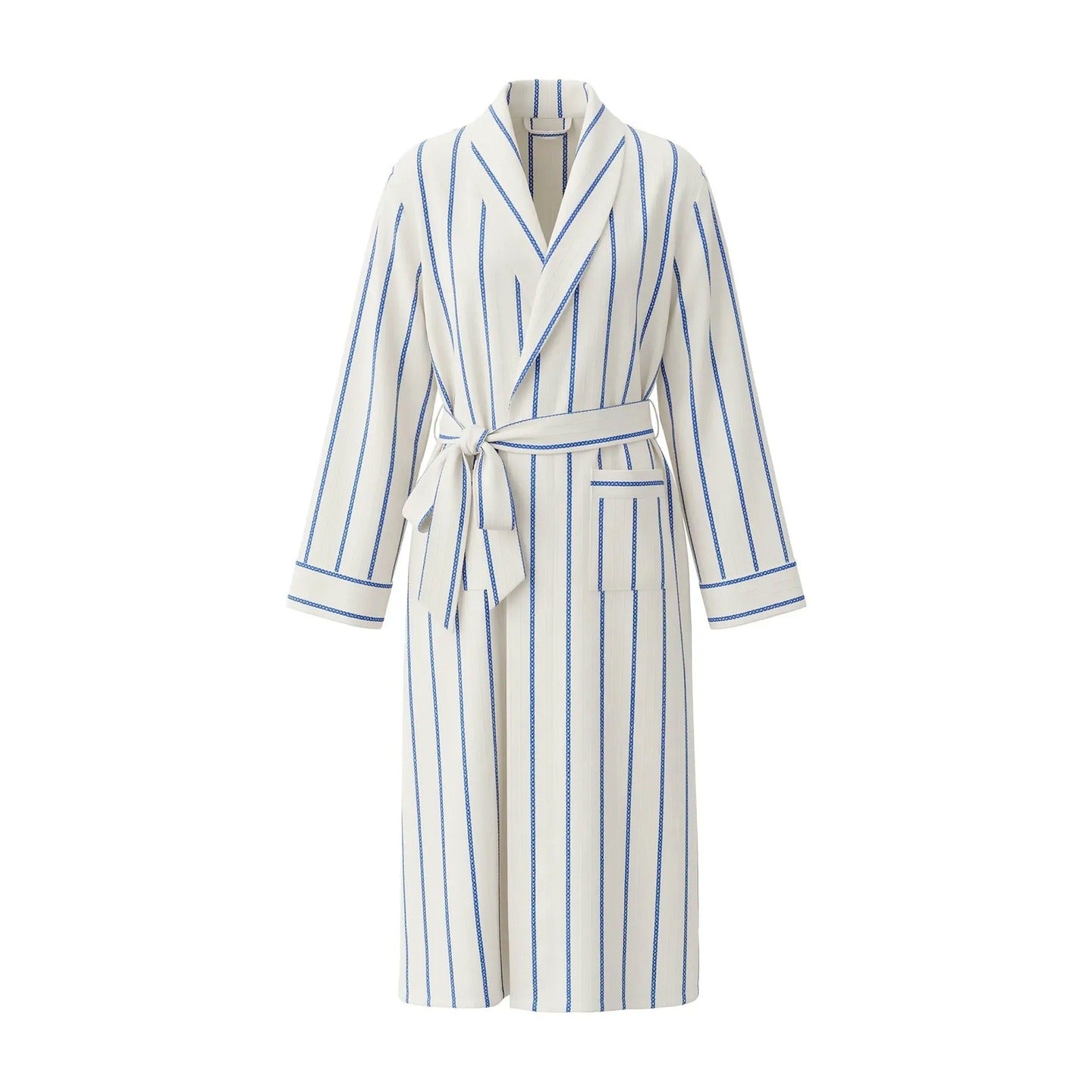 Baby Blue & White Stripe Cotton Long Robe