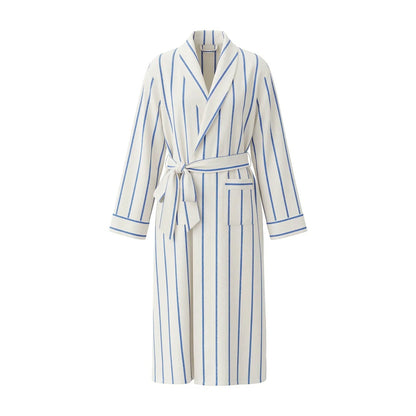 Baby Blue & White Stripe Cotton Long Robe