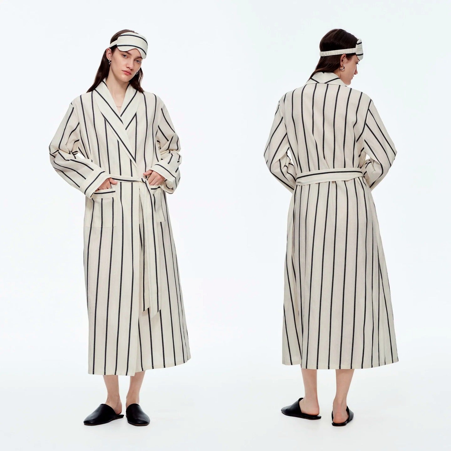 Baby Blue & White Stripe Cotton Long Robe