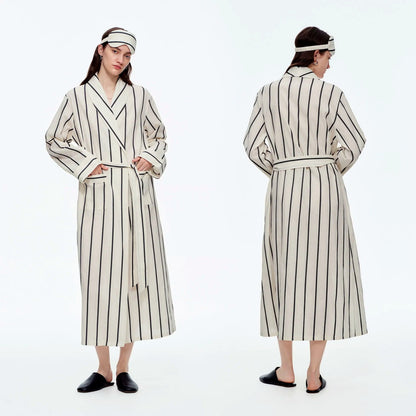 Baby Blue & White Stripe Cotton Long Robe