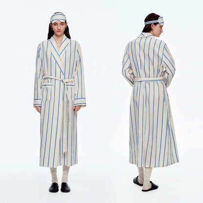 Baby Blue & White Stripe Cotton Long Robe